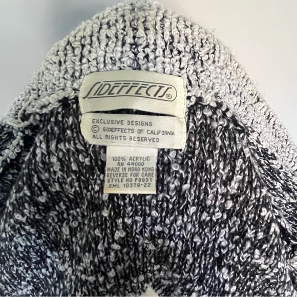 Vintage SIDE EFFECTS white/black Oversized Mid Length Nubby Knit Cardigan M/L - Picture 3 of 5